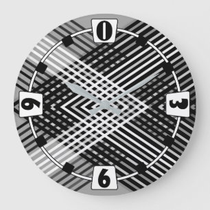Grande Horloge Ronde Bandes entrelacées en noir et blanc et gris sur un