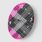 Grande Horloge Ronde Bandes entrelacées en noir et blanc et gris sur un (Angle)