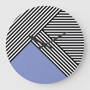 Grande Horloge Ronde Bandes noires et blanches avec triangle bleu