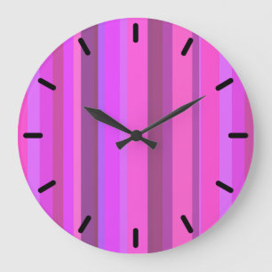Grande Horloge Ronde Bandes verticales roses