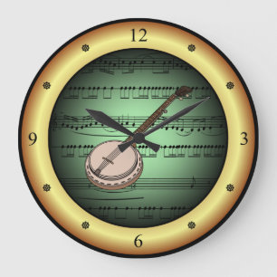 Grande Horloge Ronde Banjo on Sheet Music ~ Green on Gold Background ~ 