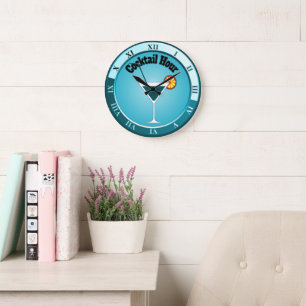 Grande Horloge Ronde Bar à cocktails de l'heure du cocktail en sarcelle