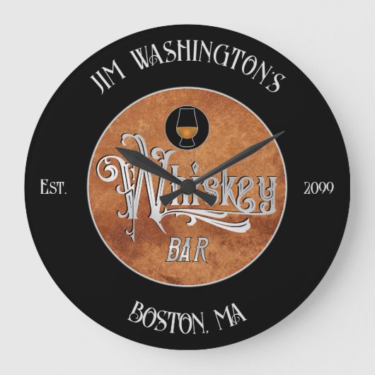 Grande Horloge Ronde Bar Whiskey de script élégant (Recto)