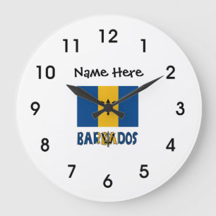 Grande Horloge Ronde Barbade et drapeau barbadien avec votre nom