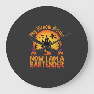 Grande Horloge Ronde Barman Halloween Maison Hantée Sorcière Citrouille