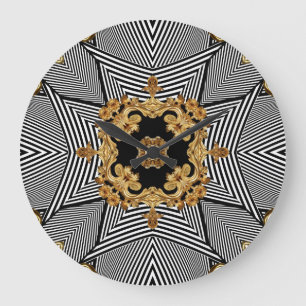 Grande Horloge Ronde Baroque d'or : Ornement de chaînes élégantes