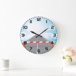 Grande Horloge Ronde Barrière rouge et blanche Accès bloqué<br><div class="desc">Apportez une touche unique et audacieuse à votre espace avec ce graphique de barrière rouge et blanc sur une horloge. Doté d'un symbole de route bloquée, ce design représente la prudence et la sécurité routière, ce qui en fait une pièce de conversation intéressante pour n'importe quelle chambre. Le design épuré...</div>