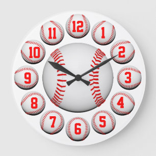 Grande Horloge Ronde Base-ball blanc et rouge #2 personnalisable