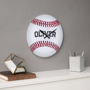 Grande Horloge Ronde Baseball avec nom personnalisé