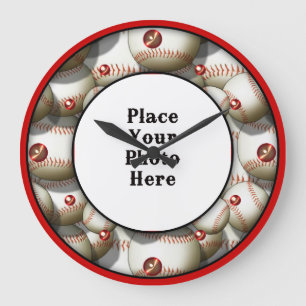 Grande Horloge Ronde Baseballs Votre Mur Photo Clock