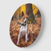 Grande Horloge Ronde Basenji en automne Feuilles automne Inspiration (Angle)