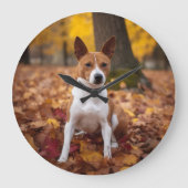Grande Horloge Ronde Basenji en automne Feuilles automne Inspiration (Recto)