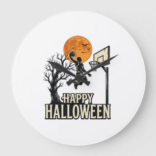 Grande Horloge Ronde Basket-ball Halloween Joyeux Halloween Sport Vinta