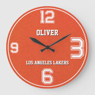Grande Horloge Ronde Basketball Texturé Équipe Nom Personnalisé