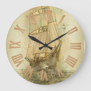 Grande Horloge Ronde Bateau classique nautique (neutre)
