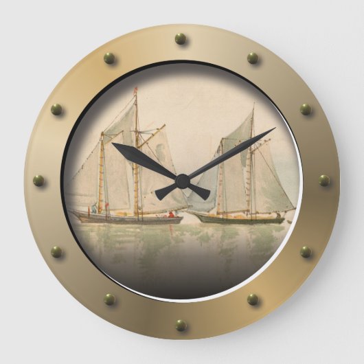 Grande Horloge Ronde Bateaux À Voile En Mer Navires D'Art Nautique Port (Recto)