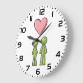 Grande Horloge Ronde Bâton vert Figure Couple Rose Coeur amour (Angle)