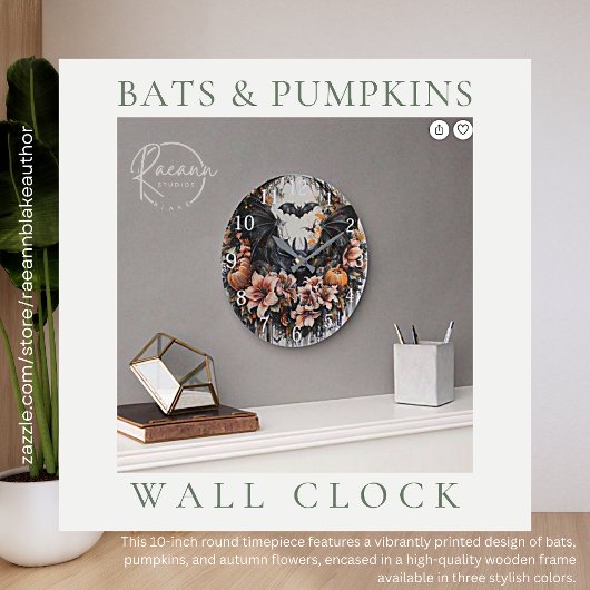 Grande Horloge Ronde Bats et mural Citrouille