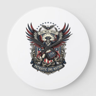 Grande Horloge Ronde Batteur Patriotique De Rock Metal Musique Liberté