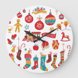 Grande Horloge Ronde Baubles de Noël : Snowy Vintage Set.