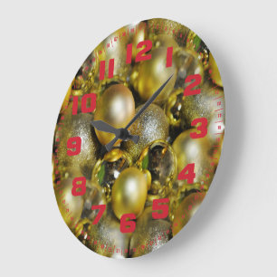 Grande Horloge Ronde Baubles d'or Noël