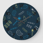 Grande Horloge Ronde BBQ Icônes Motif Grillades Outils Viande (Recto)