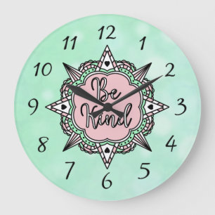 Grande Horloge Ronde Be Kind   Mint Green and Pink