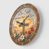 Grande Horloge Ronde Be Still Psalm Scripture Floral (Angle)