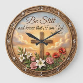 Grande Horloge Ronde Be Still Psalm Scripture Floral (Recto)