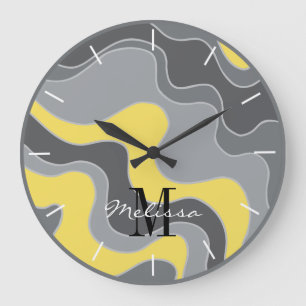 Grande Horloge Ronde Beach Ocean Waves Yellow and Grey Monogram