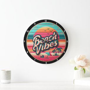 Grande Horloge Ronde Beach Vibes Design et coucher de soleil tropical