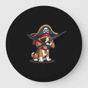 Grande Horloge Ronde Beagle Costume de pirate Jolly roger Drapeau Croix