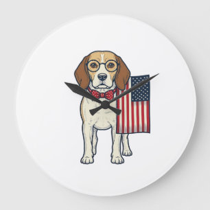 Grande Horloge Ronde Beagle patriotique avec drapeau vintage vector art