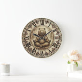 Grande Horloge Ronde Bear Meditation Wall Clock - Calm Rustic Decor (Maison)