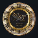 Grande Horloge Ronde Beau 50ème Anniversaire d'or<br><div class="desc">50e anniversaire de Mariage d'or. Horloge décorative dans un faux parties scintillant d'or confetti arrière - plan avec faux or et argent métal accents prêt pour vous à personnaliser. Ce design fonctionne bien pour d'autres événements ou occasions comme un anniversaire, mariage, années de service... ou vous pouvez le faire fonctionner...</div>