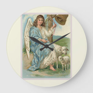 Grande Horloge Ronde Beau Ange Et Cloche D'Or
