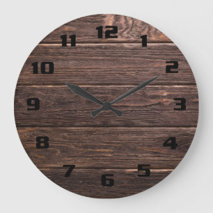 Grande Horloge Ronde Beau Authentique Rustique Foncé bois patiné