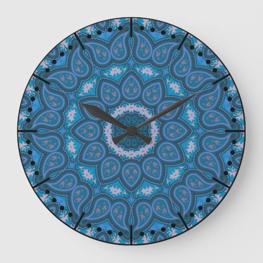 Grande Horloge Ronde Beau Blues Boho Paisley (Recto)