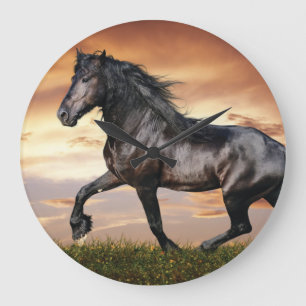 Grande Horloge Ronde Beau Cheval Noir