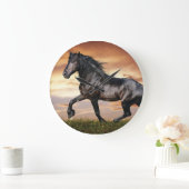 Grande Horloge Ronde Beau Cheval Noir (Maison)