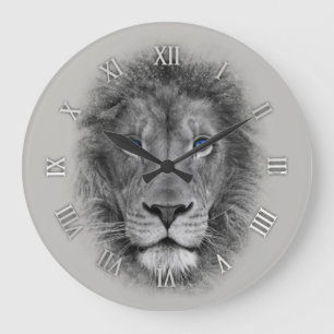 Grande Horloge Ronde Beau lion avec l'horloge murale d'yeux bleus