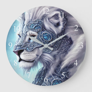 Grande Horloge Ronde Beau Lion de Guerrier Blancs