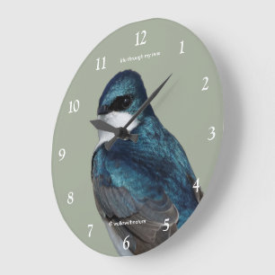 Grande Horloge Ronde Beau oiseau chevalier en hirondelle d'arbre sur fi