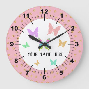 Grande Horloge Ronde Beau papillon personnalisé