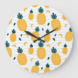 Grande Horloge Ronde Beauté ananas : Motif tiré à la main