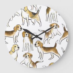 Grande Horloge Ronde Beauté beagle : Motif de chien aquarelle