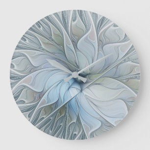 Grande Horloge Ronde Beauté Élégante Fleur d'Art Abstrait Moderne Fract