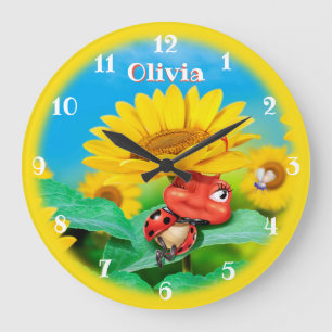 Grande Horloge Ronde Beautiful Ladybug snoozing on Sunflowers.