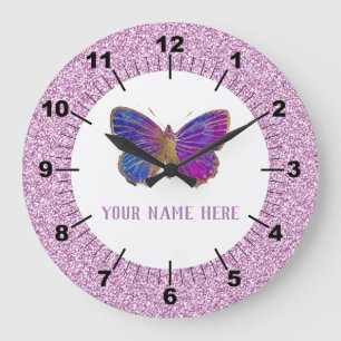 Grande Horloge Ronde Beautiful Purple : Gold Butterfly