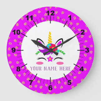 Grande Horloge Ronde Beautiful Purple & Pink Unicorn